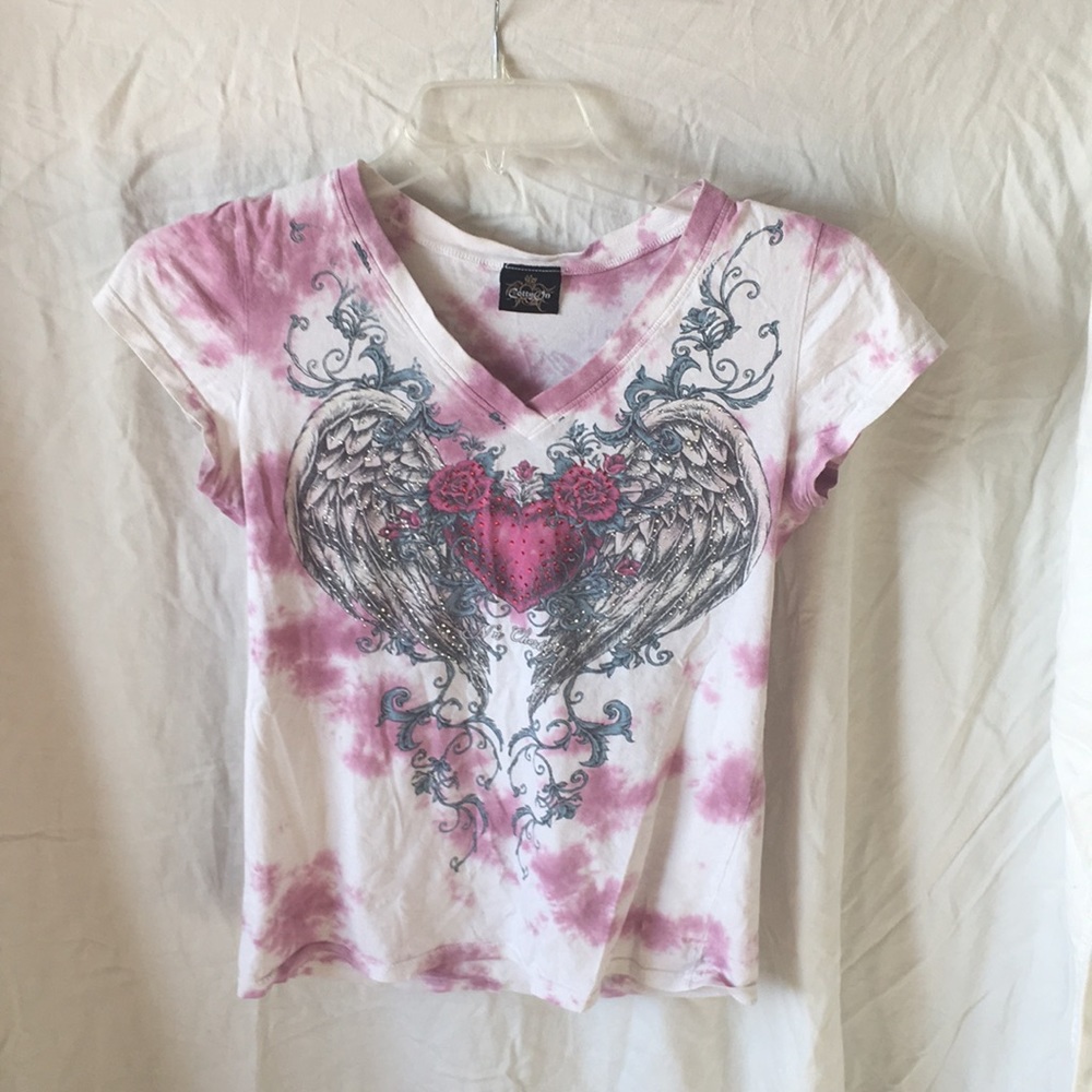 Pink low V neck angel women’s shirt